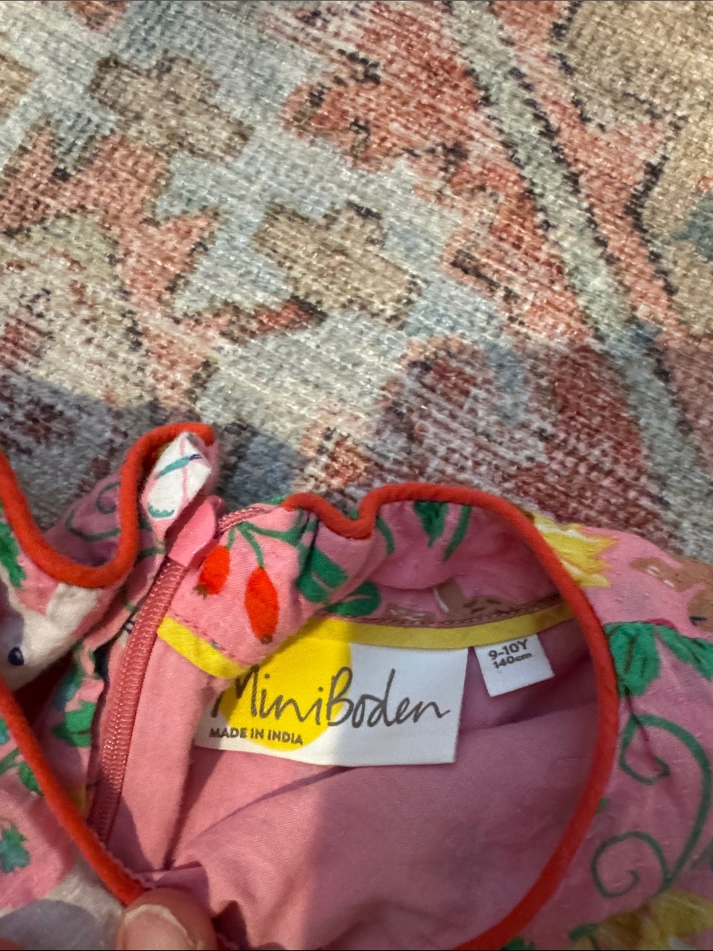 Mini Boden Girls Pink Floral Sunflower Dress + Multicolor Stripe Button Dress - Picture 2 of 7